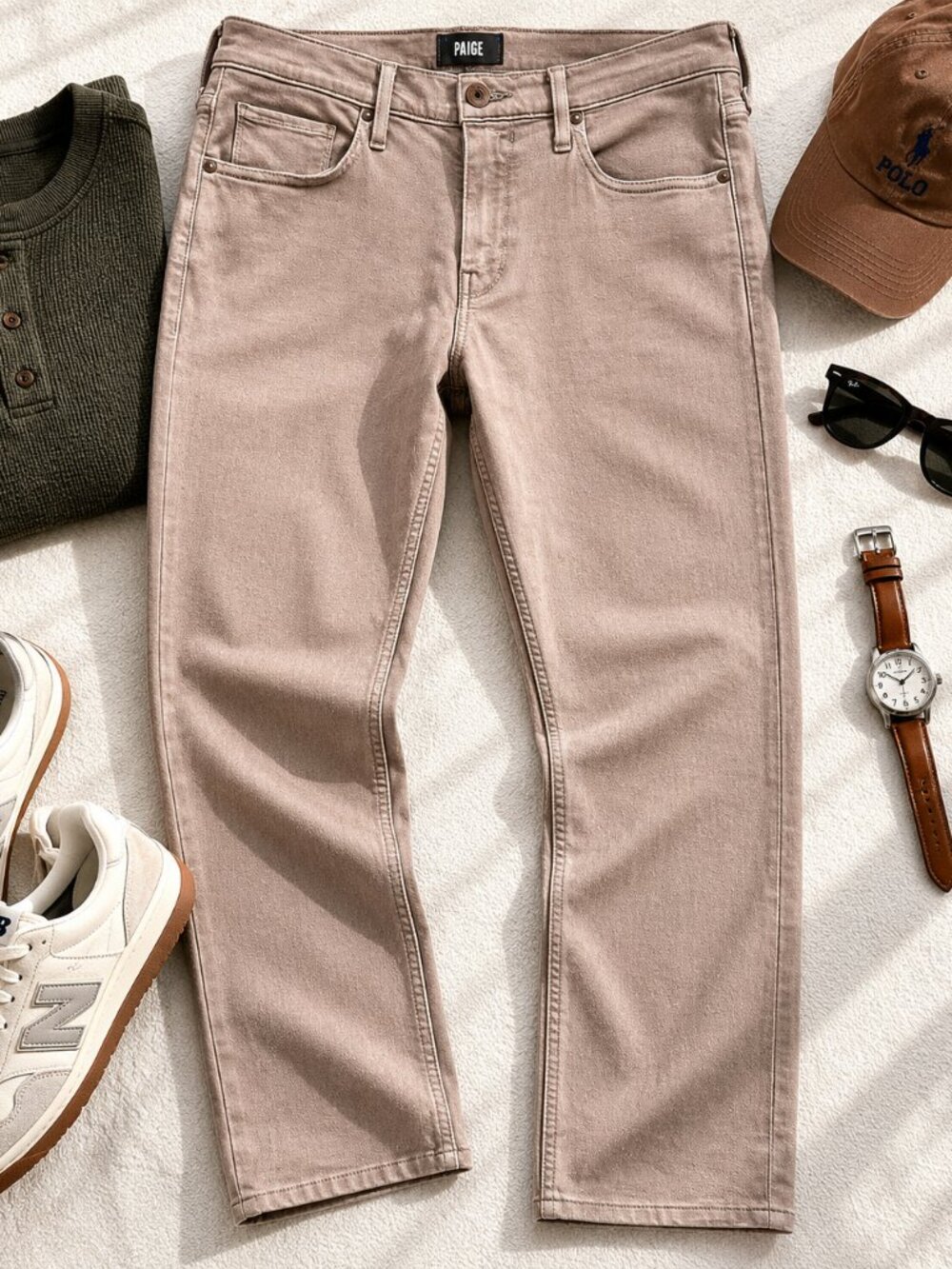 PAIGE Federal Men’s Jeans 34x30 Taupe Beige Slim Straight Stretch Premium Denim